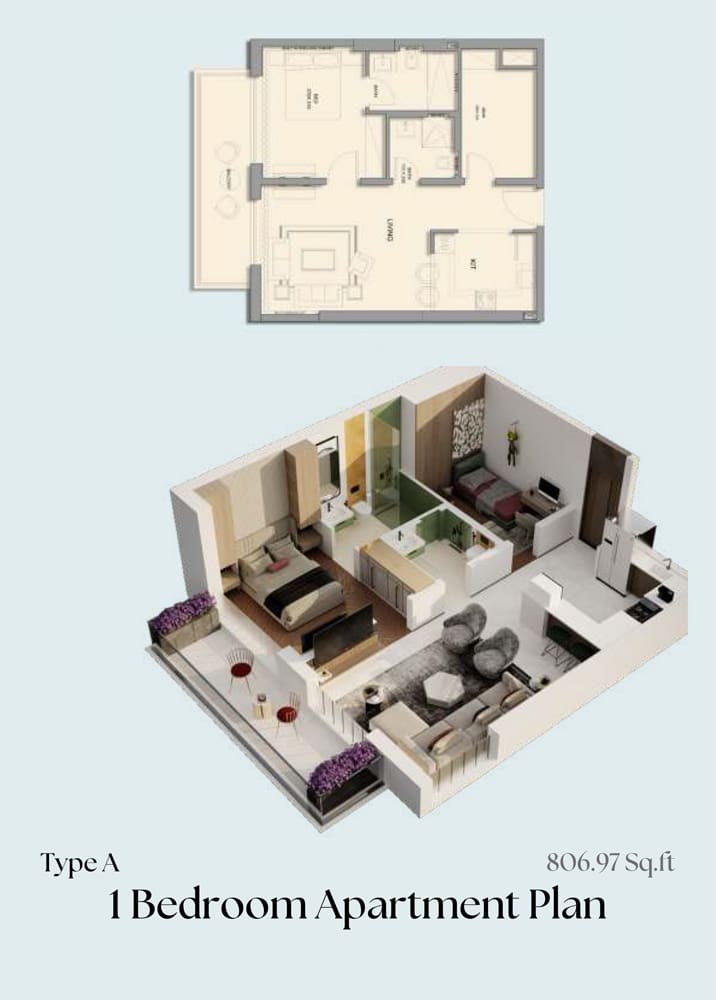 Emerald Vision Tower 1 Bedroom Apartment Type A Floor Plan