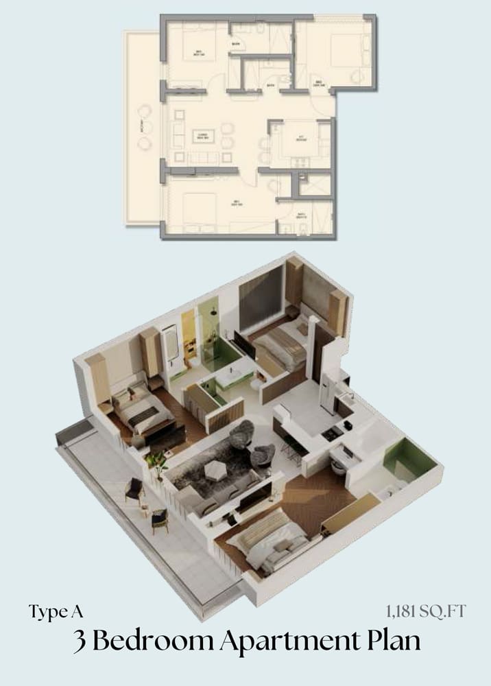 Emerald Vision Tower 3 Bedroom Apartment Type A Floor Plan