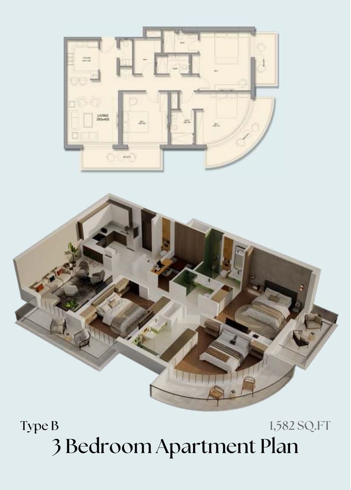 Emerald Vision Tower 3 Bedroom Apartment Type B Floor Plan