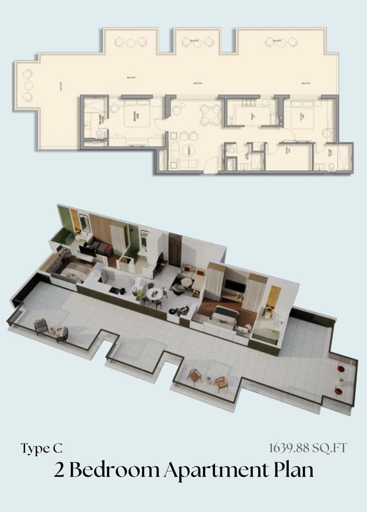 Emerald Vision Tower 2 Bedroom Apartment Type C Floor Plan