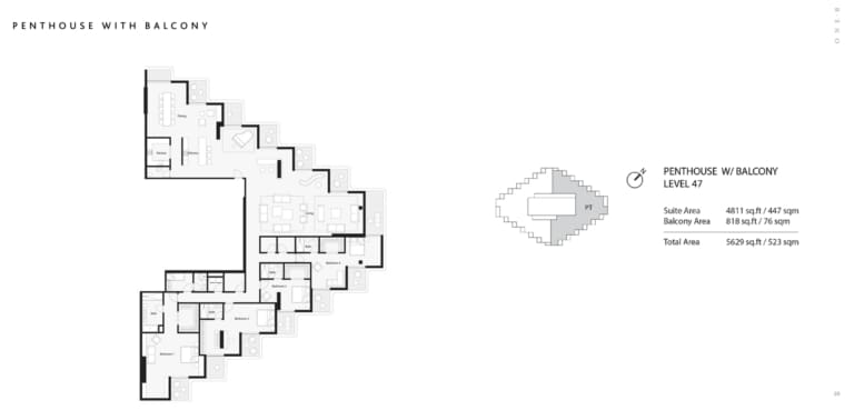 One B Tower Penthouse with Balcony Floor Plan