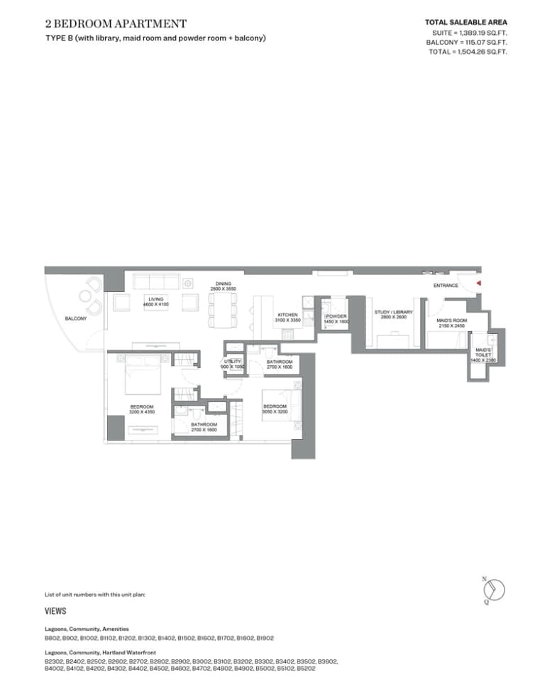Skyscape Avenue 2 Bedroom Apartment Type B Floor Plan