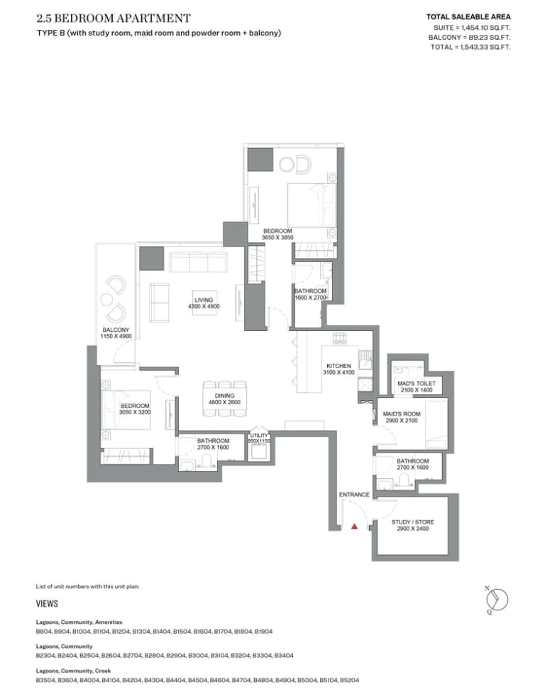 Skyscape Avenue 2 Bedroom Plus Study Apartment Type B Floor Plan