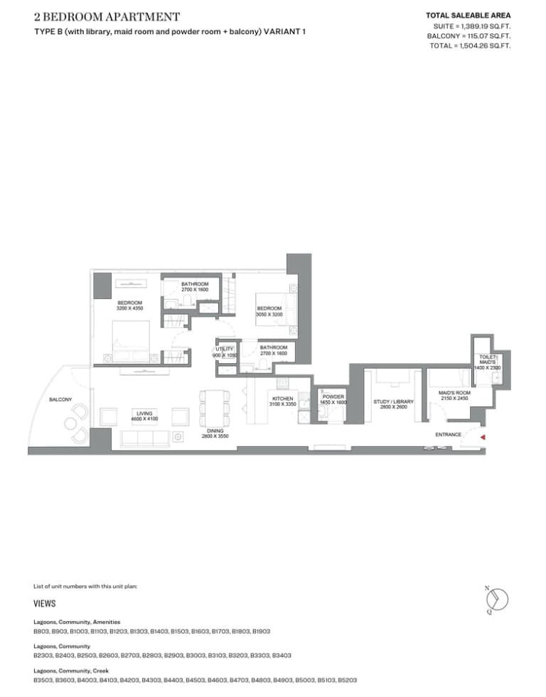 Skyscape Avenue 2 Bedroom Apartment Type B Variant 1 Floor Plan