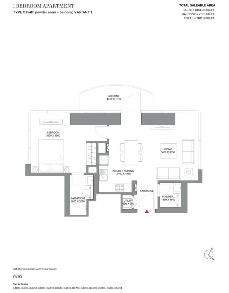 Skyscape Avenue 1 Bedroom Apartment Type C Variant 1 Floor Plan