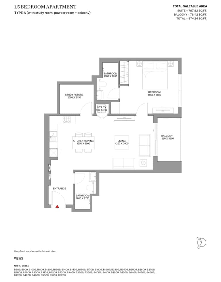Skyscape Avenue 1 Bedroom Plus Study Apartment Type A Floor Plan