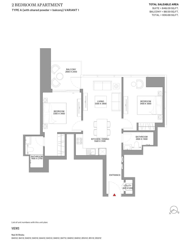Skyscape Avenue 2 Bedroom Apartment Type A Variant 1 Floor Plan