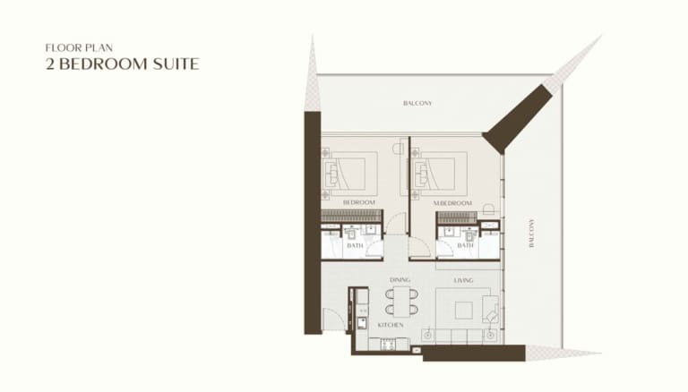 Binghatti One 2 Bedroom Suite Floor Plan