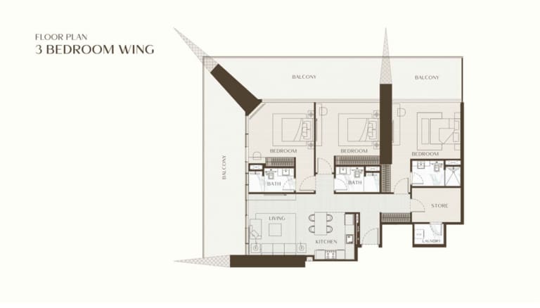 Binghatti One 3 Bedroom Wing Floor Plan