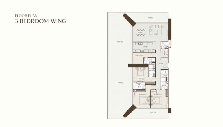 Binghatti One 3 Bedroom Wing -1 Floor Plan