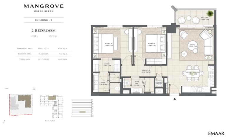 Mangrove Building 2 – 2 Bedroom Floor Plan