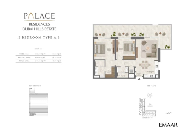 The Palace Residence 2 Bedroom Type A.3 Floor Plan