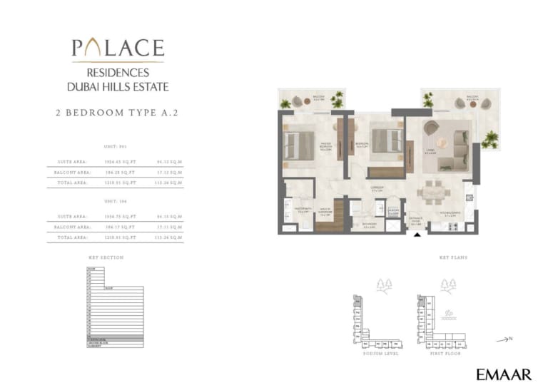 The Palace Residence 2 Bedroom Type A.2 Floor Plan