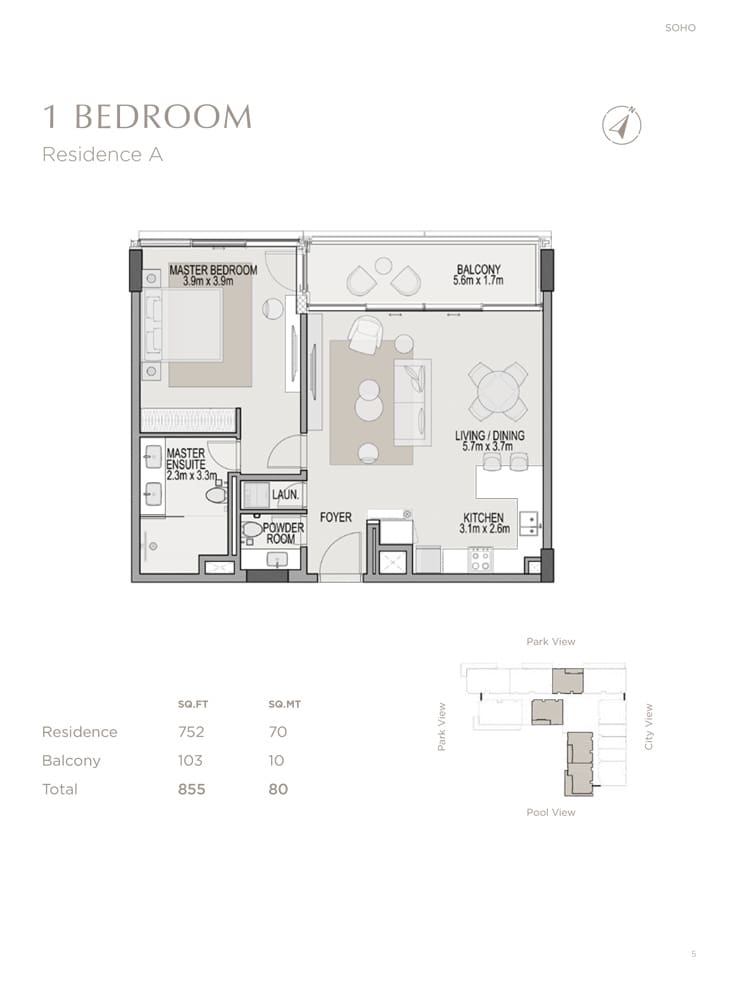 Berkeley 1 Bedroom Residence A Floor Plan