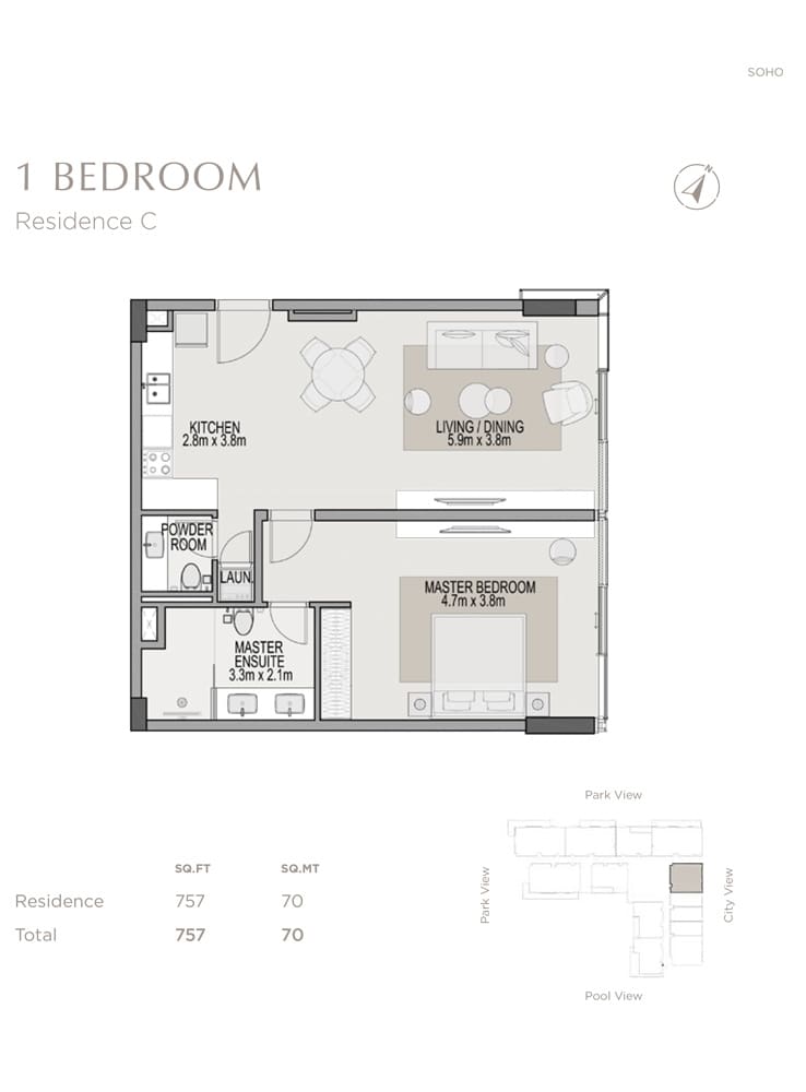 Berkeley 1 Bedroom Residence C Floor Plan