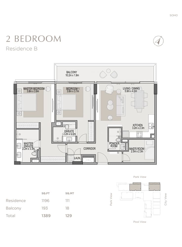 Berkeley 2 Bedroom Residence B Floor Plan