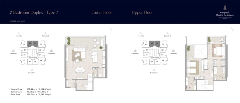 Kempinski Marina Residences 2 Bedroom Duplex Floor Plan