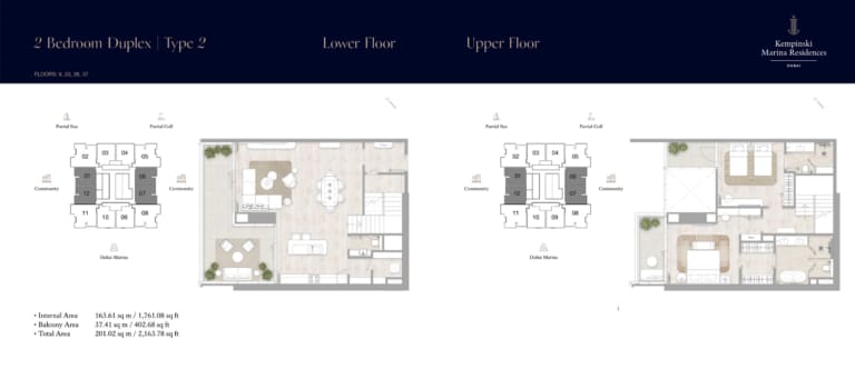 Kempinski Marina Residences 2 Bedroom Duplex Type 2 Floor Plan