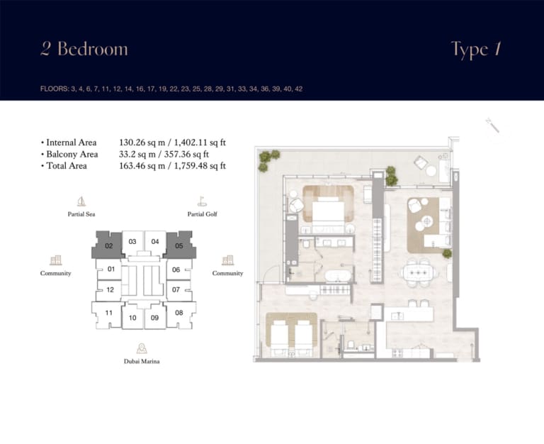 Kempinski Marina Residences 2 Bedroom Floor Plan