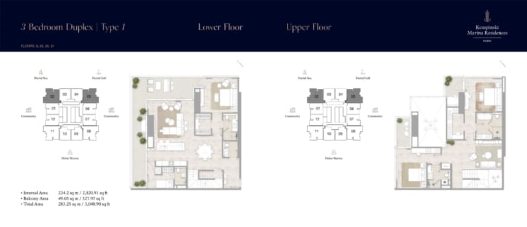 Kempinski Marina Residences 3 Bedroom Duplex Floor Plan