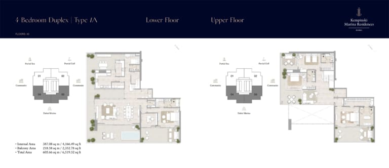 Kempinski Marina Residences 4 Bedroom Duplex Type 1A Floor Plan