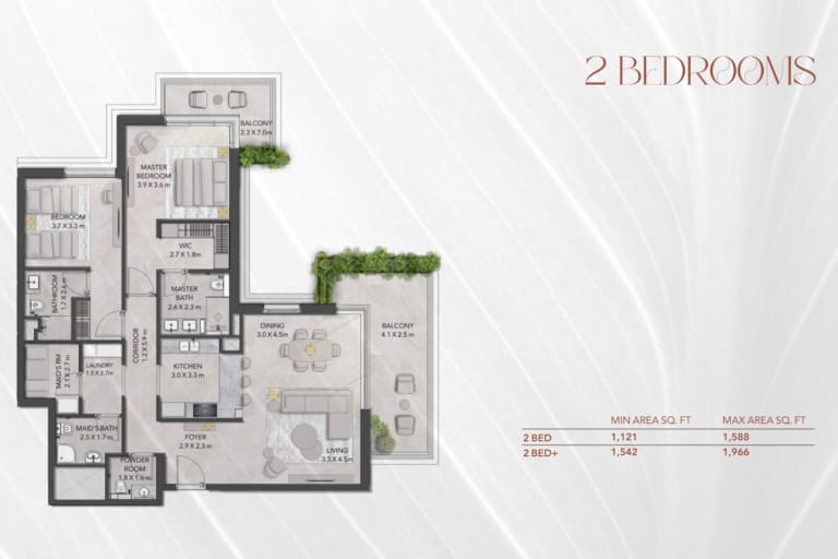Serra At Ghaf Woods 2 Bedroom Apartment Floor Plan