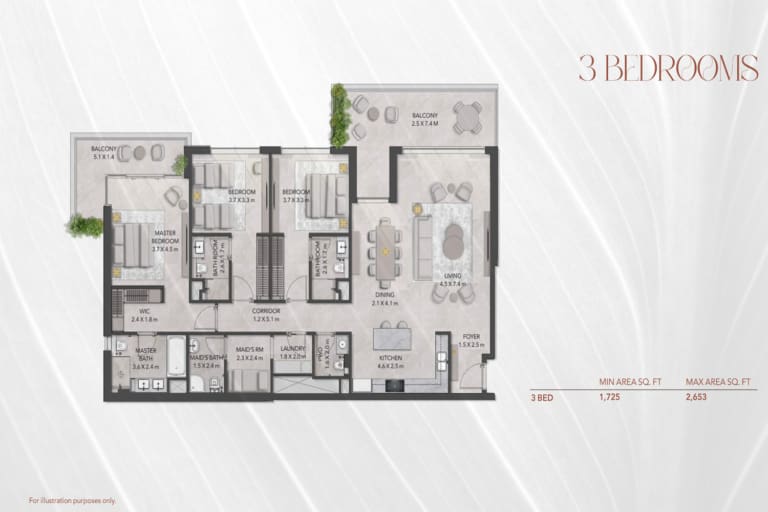Serra At Ghaf Woods 3 Bedroom Apartment Floor Plan