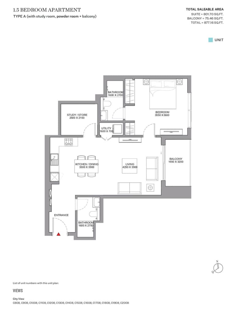 Skyscape Aura Level 1 Bedroom Plus Study Apartment Type A Floor Plan