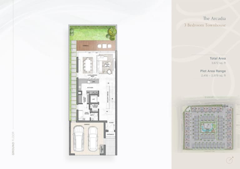 The Watercrest The Arcadia 3 Bedroom Townhouse -1 Floor Plan