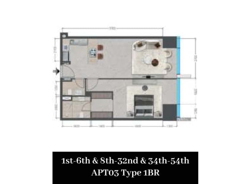 Tiger Sky Tower 1 Bedroom Apartment Type 3 Floor Plan