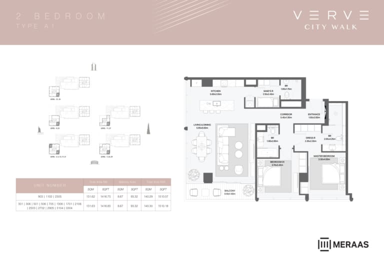 Verve at City Walk 2 Bedroom Type A1 Floor Plan