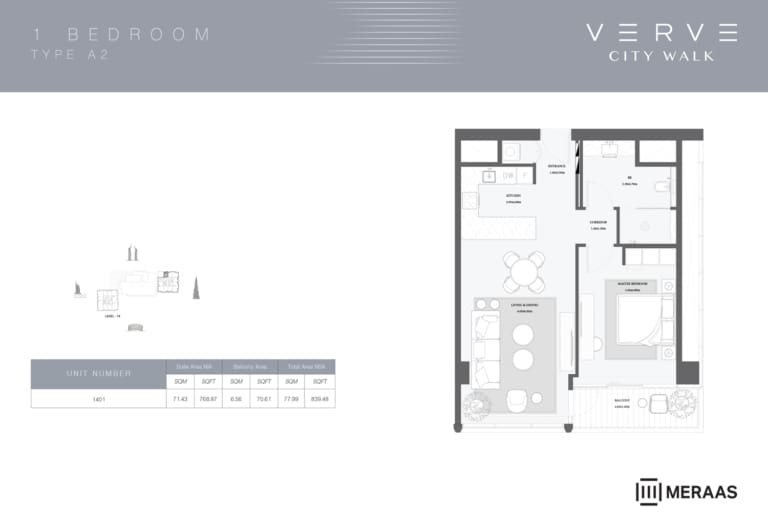 Verve at City Walk 1 Bedroom Type A2 Floor Plan
