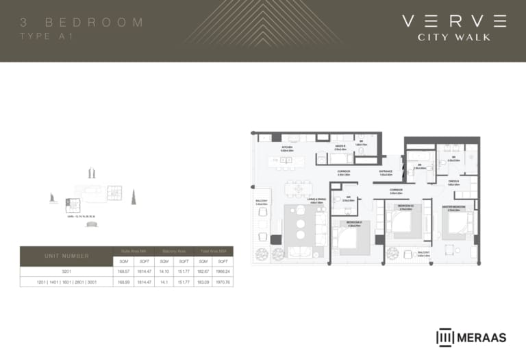 Verve at City Walk 3 Bedroom Type A1 Floor Plan