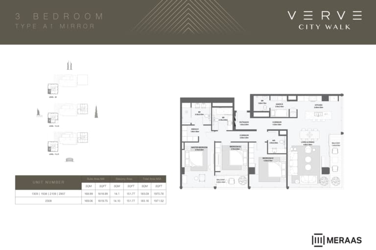 Verve at City Walk 3 Bedroom Type A1 Mirror Floor Plan