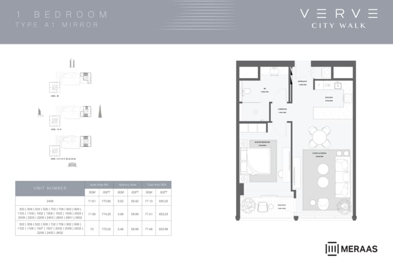 Verve at City Walk 1 Bedroom Type A1 Mirror Floor Plan