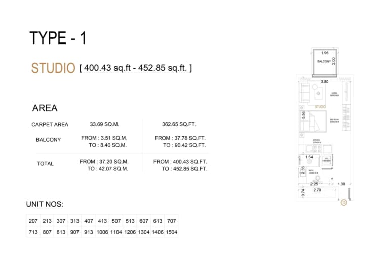 VUE By Crystal Bay Studio Apartment Type 1 Floor Plan