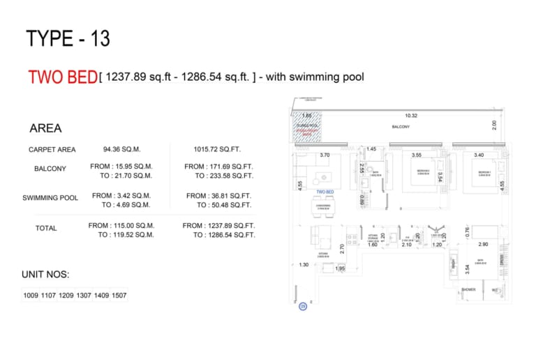 VUE By Crystal Bay 2 Bedroom Apartment Type 13 Floor Plan