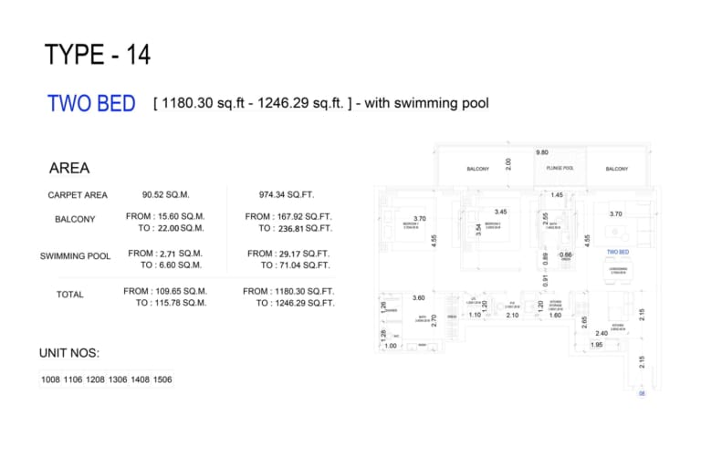 VUE By Crystal Bay 2 Bedroom Apartment Type 14 Floor Plan