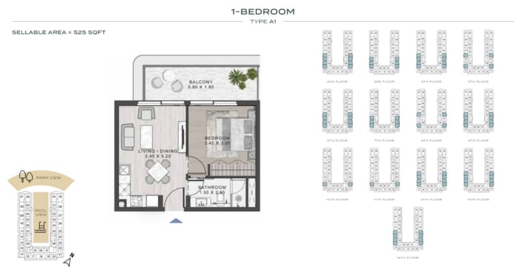 ELO 3 – 2 Bedroom Type A1 Floor Plan