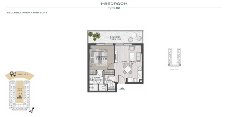 ELO 3 – 1 Bedroom Type B2 Floor Plan