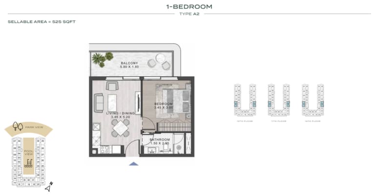 ELO 3 – 1 Bedroom Type A2 Floor Plan
