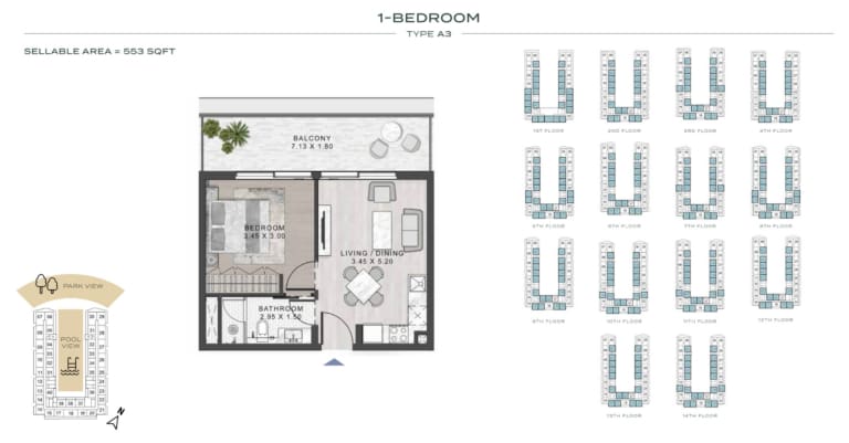 ELO 3 – 1 Bedroom Type A3 Floor Plan