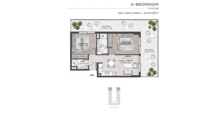 ELO 3 – 2 Bedroom Type B1 Floor Plan