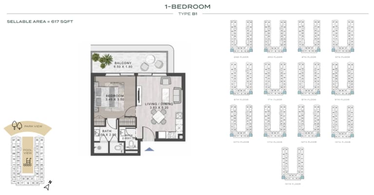 ELO 3 – 1 Bedroom Type B1 Floor Plan