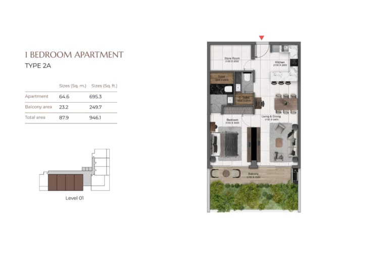 Park Lane 1 Bedroom Apartment Floor Plan Type 2A Floor Plan