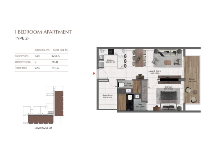Park Lane 1 Bedroom Apartment Floor Plan Type 2F Floor Plan