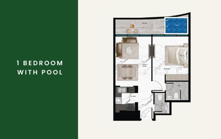 Samana Al Barari Views 1 Bedroom with Pool Floor Plan