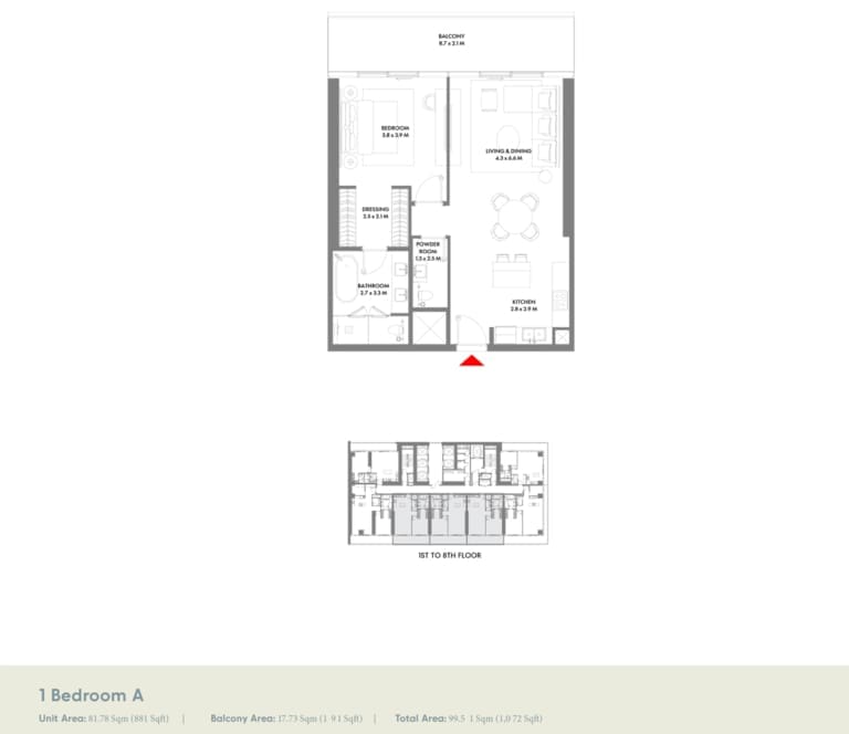W The Residence 1 Bedroom Type A Floor Plan