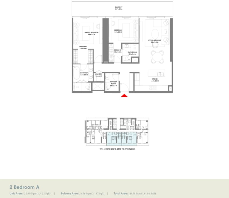 W The Residence 2 Bedroom Type A Floor Plan
