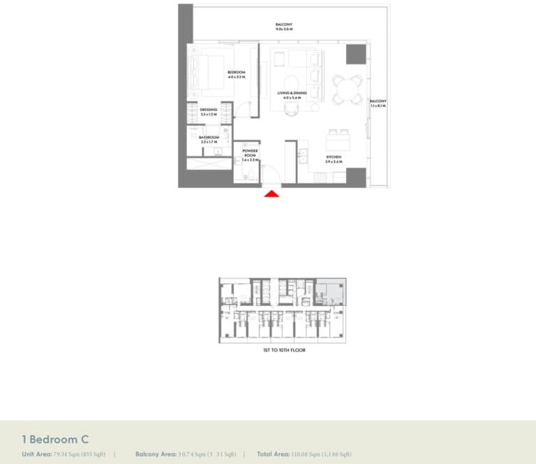 W The Residence 1 Bedroom Type C Floor Plan